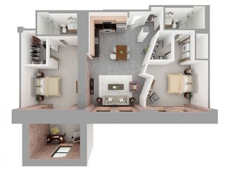 W2-C + DEN Floor plan layout