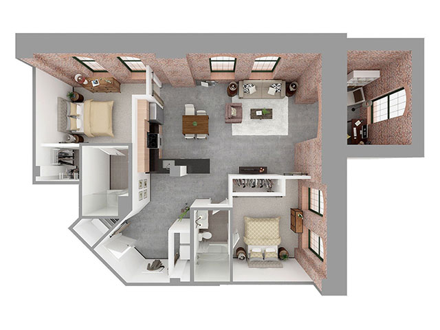 W2-D + DEN Floor plan layout