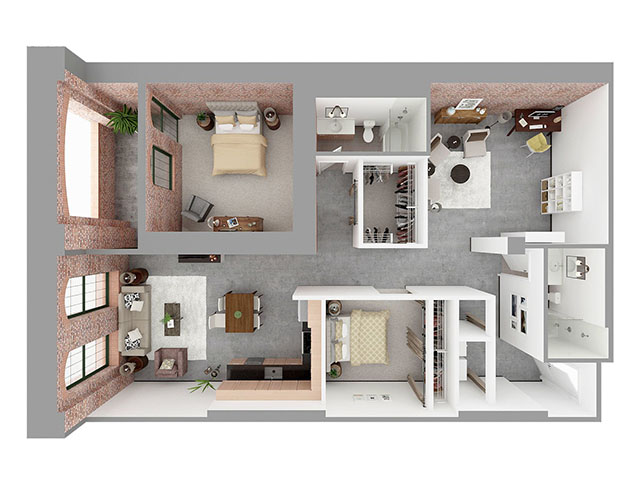 W2-E + DEN Floor plan layout